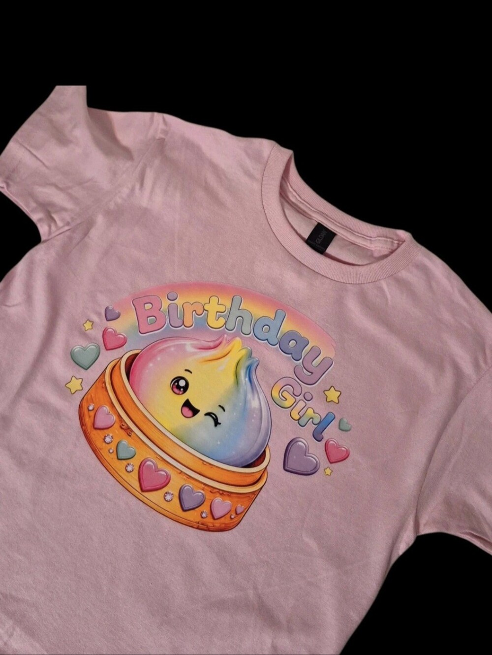 Birthday Girl Pink Graphic Tee for Kids Rainbow Dumpling
